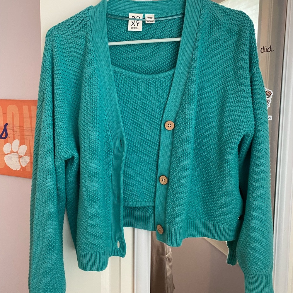 Roxy Women's Turquoise Cardigan and Tank Set